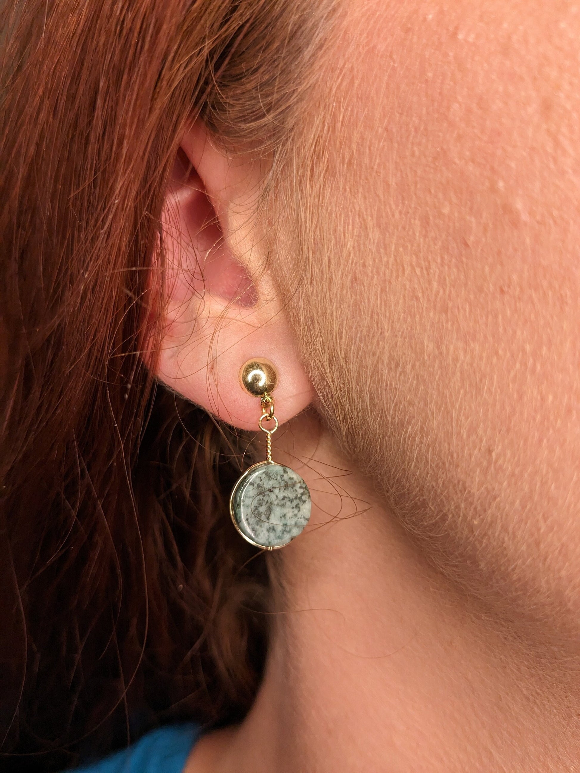 Medley Mirage Earrings with natural Brazilian gemstones β available in crystal quartz, labradorite, onyx, blue quartz, or jasper β Mother Mystique Jewelry