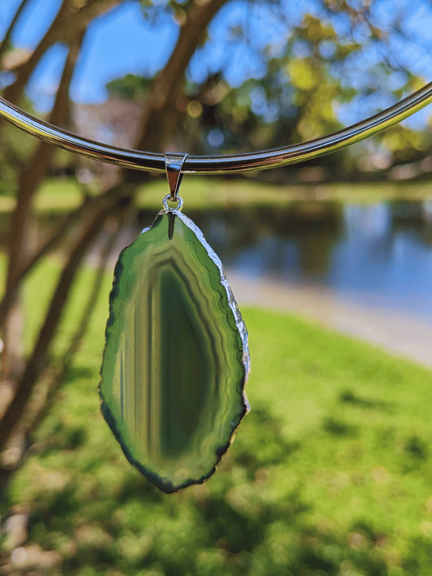 Harmony Agate Necklace with polished Brazilian agate pendant in earthy natural tones โ Mother Mystique Jewelry