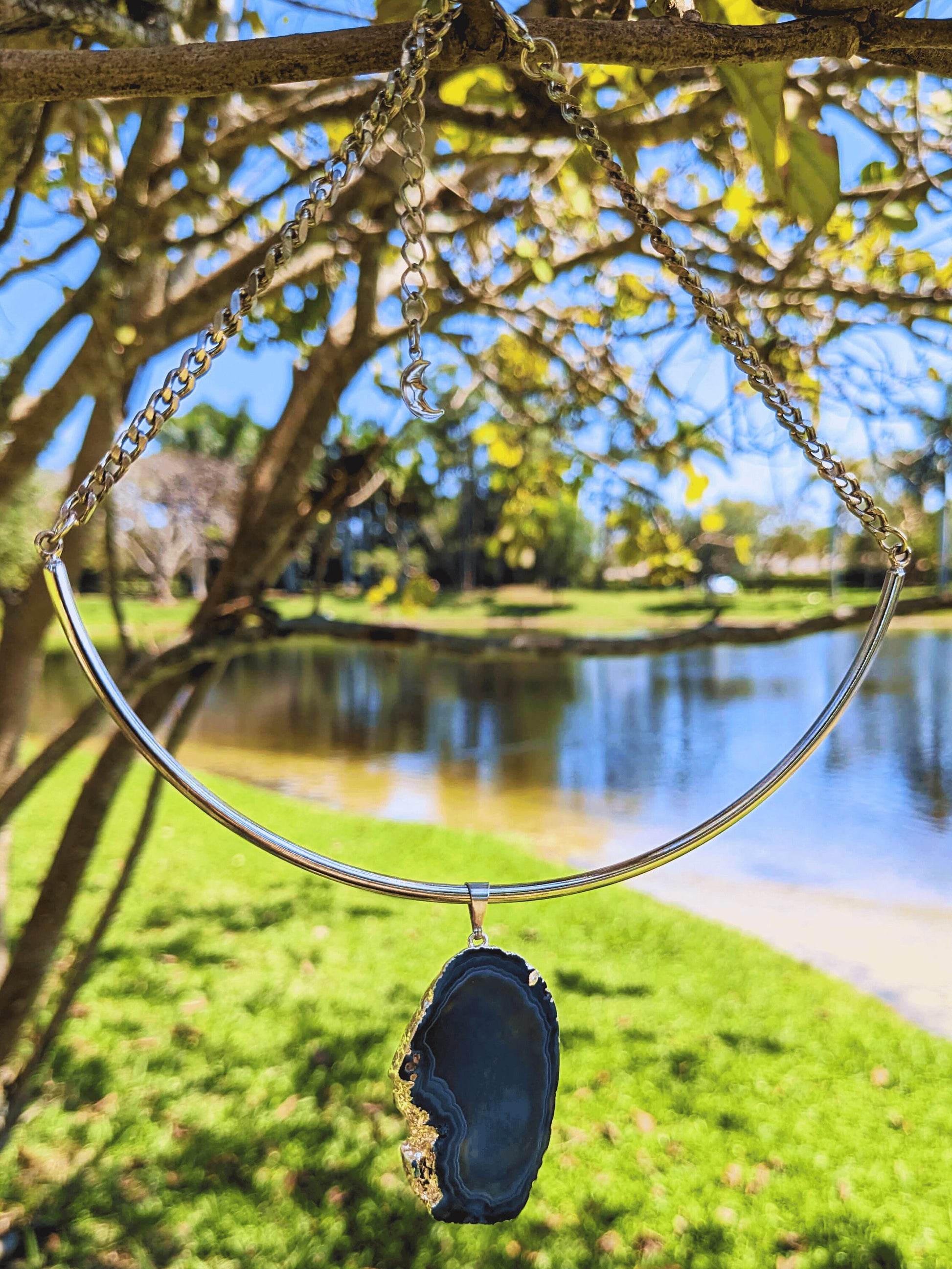 Harmony Agate Necklace with polished Brazilian agate pendant in earthy natural tones โ Mother Mystique Jewelry
