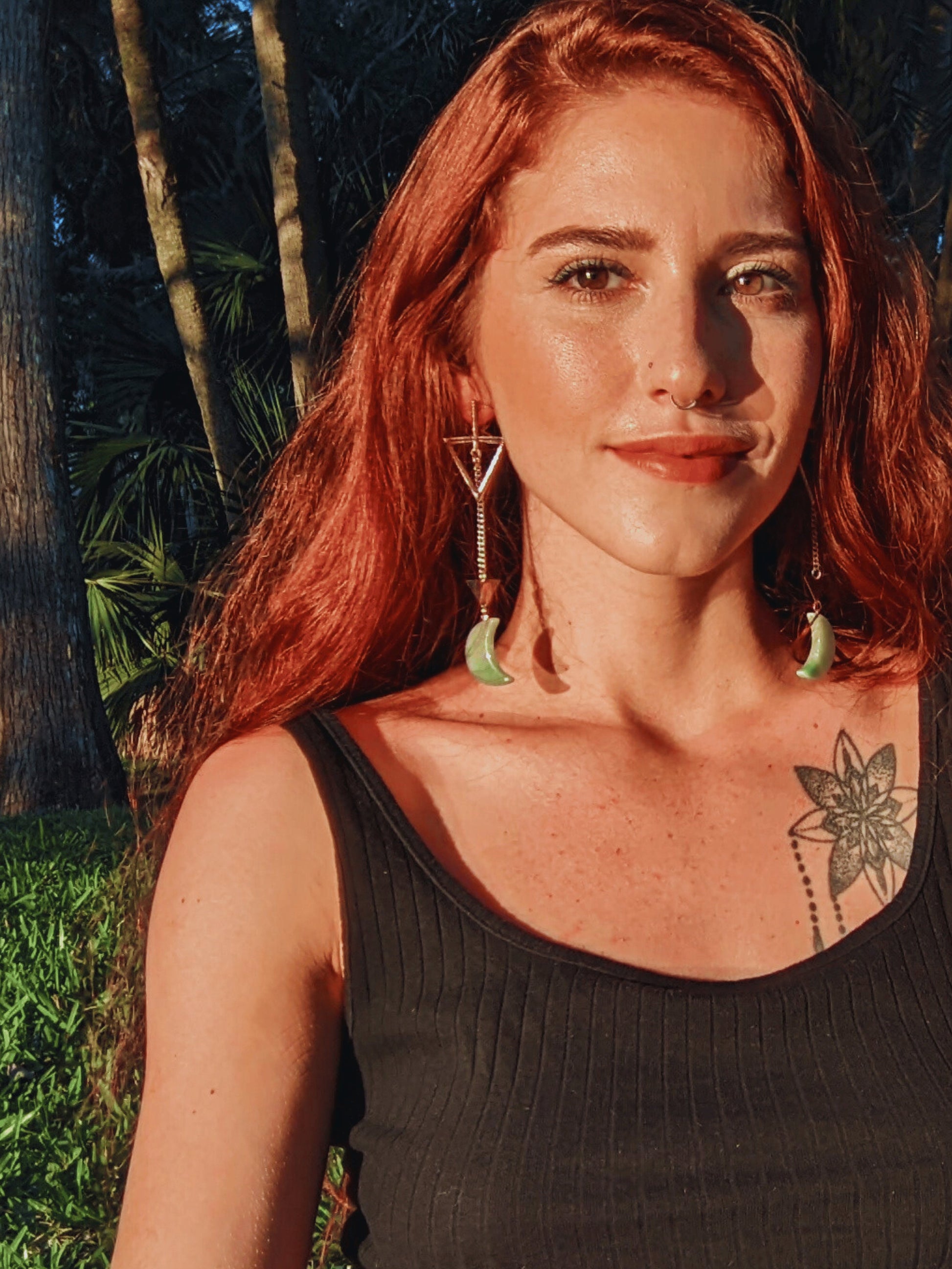 Lunar Quartz Dangle Earrings with crescent moon-shaped Brazilian gemstones β available in blue quartz or aventurine β Mother Mystique Jewelry