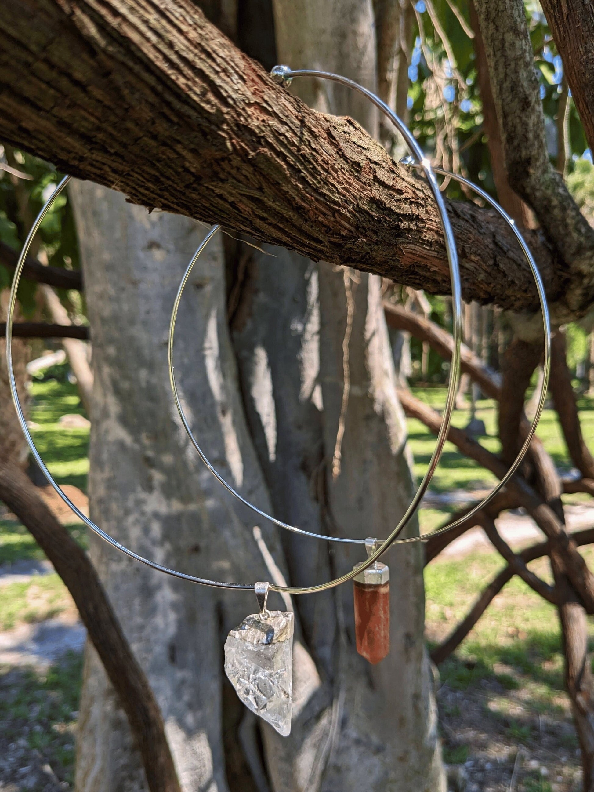 V-Shaped Wire Choker with choice of crystal quartz or jasper pendant โ Mother Mystique Jewelry