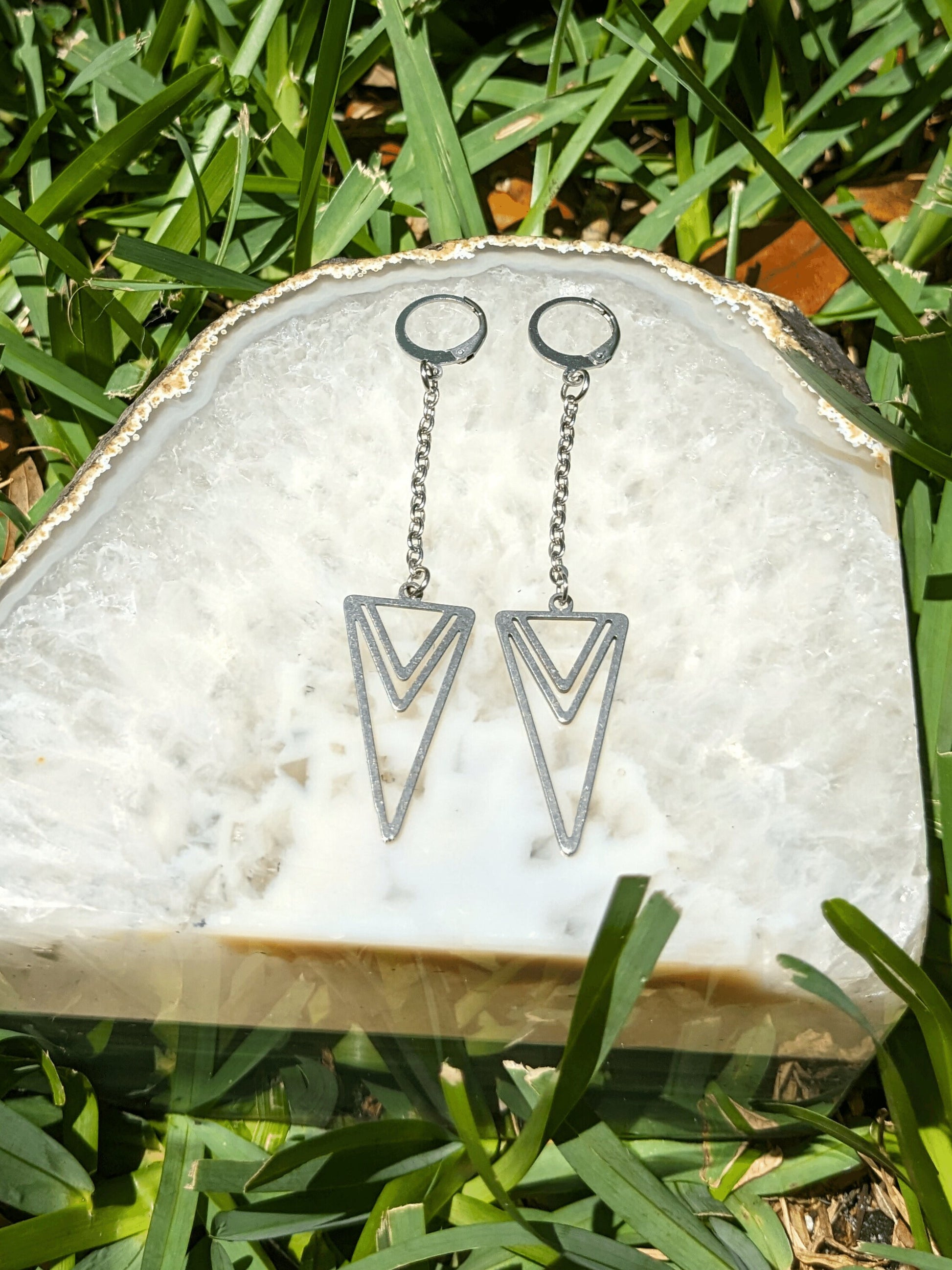 Delicate Arrow Earrings with stainless steel chain and arrow charm – tarnish-resistant and lightweight – Mother Mystique Jewelry