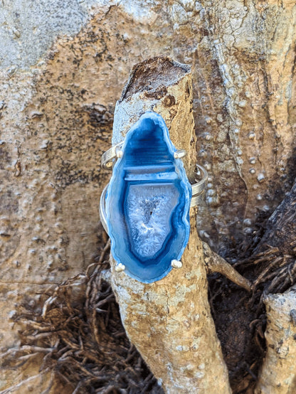 Agate Odyssey Ring with natural Brazilian agate slice and silver-plated adjustable band – Mother Mystique Jewelry