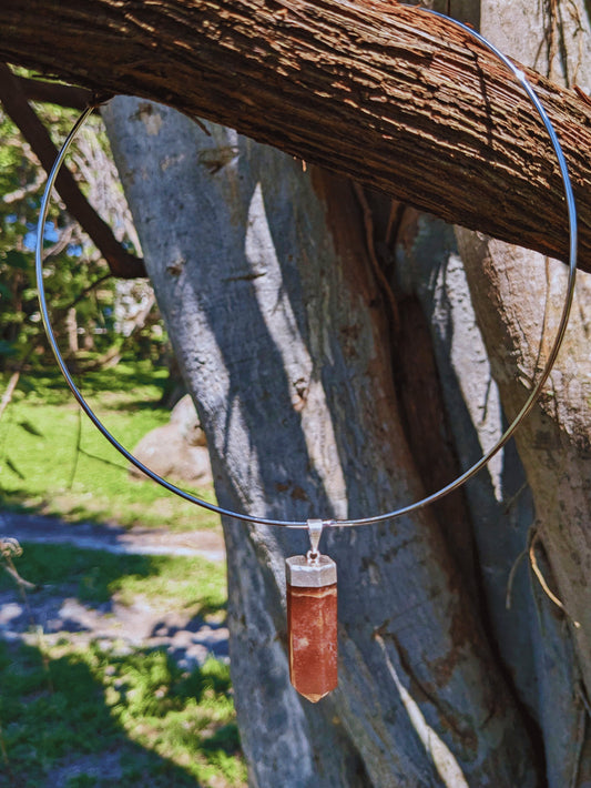 V-Shaped Wire Choker with choice of crystal quartz or jasper pendant – Mother Mystique Jewelry