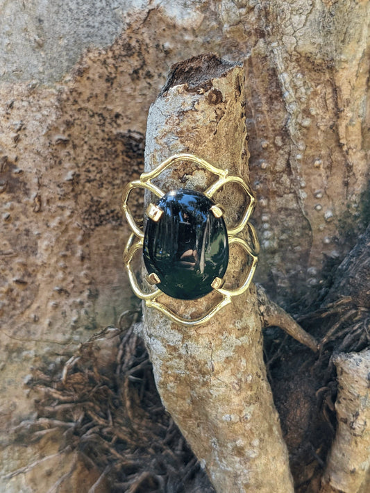 Nature’s Braid Ring with gold-toned braided band and natural Brazilian gemstone — available in Tiger’s Eye, Citrine, Amazonite, Black Onyx, or Blue Sodalite – Mother Mystique Jewelry
