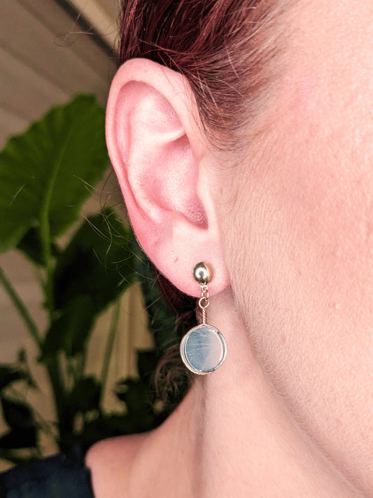Medley Mirage Earrings with natural Brazilian gemstones — available in crystal quartz, labradorite, onyx, blue quartz, or jasper – Mother Mystique Jewelry