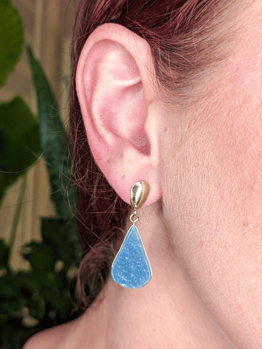 Droplet Delight Earrings with natural Brazilian gemstones — available in tiger’s eye, amazonite, blue quartz, or rose quartz – Mother Mystique Jewelry